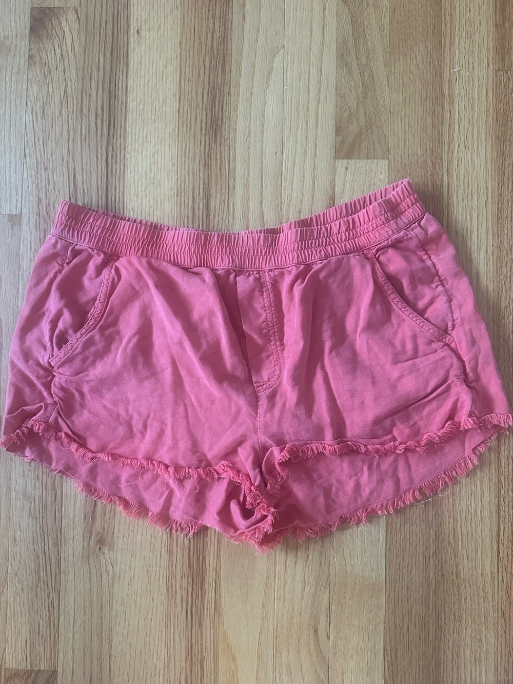aerie Coral Pink Lounge Shorts with Frayed Hem
